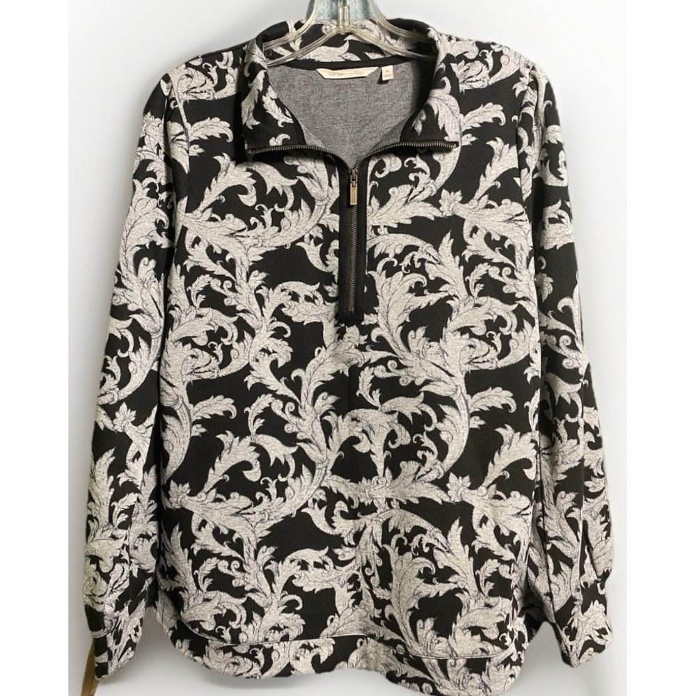 Floral 3/4 Zip Soft Surroundings Winona Womens Sweater Cotton Blend M Multi